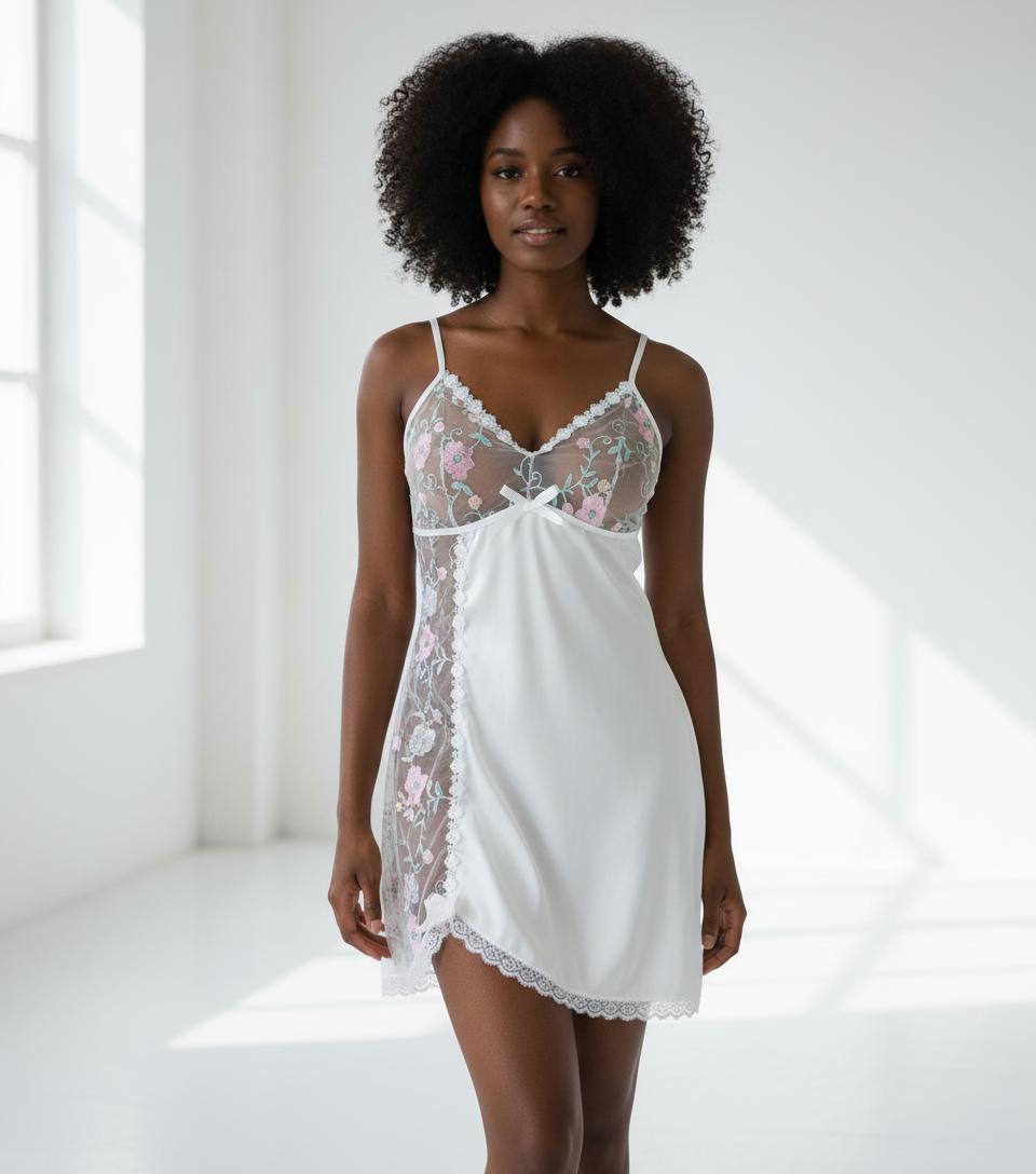 Floral Lace & Satin Chemise