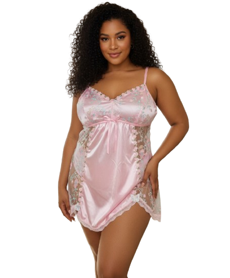 Pink Satin Chemise (Plus)